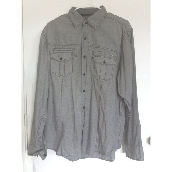 Legacy Edition Men's Long-sleeved Button Up Shirt Size Large Pockets Gray Cotton - Picture 3 of 10